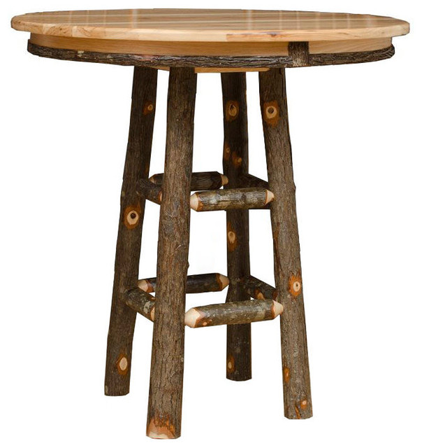 Hickory Log Rustic Pub Table, 36 Round Pub Table And Chairs