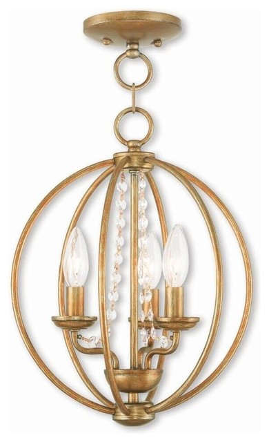 3 Light Antique Gold Leaf Mini Chandelier