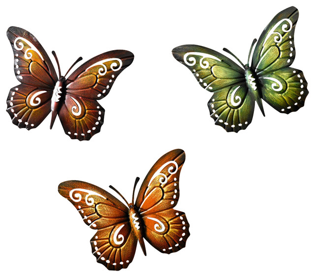 Colored Metal Butterfly Wall Decor, Set of Three Butterflies Wall Art  contemporary-home-