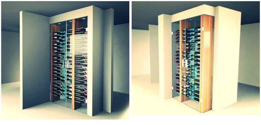 Small minimalist wine cellar photo in Other with display racks