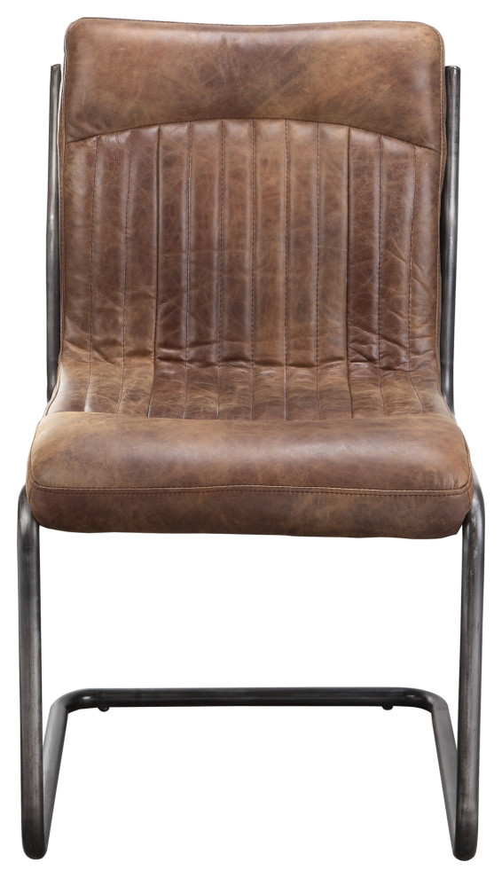 21 Inch Dining Chair Grazed Brown Leather (Set Of 2) Brown Industrial
