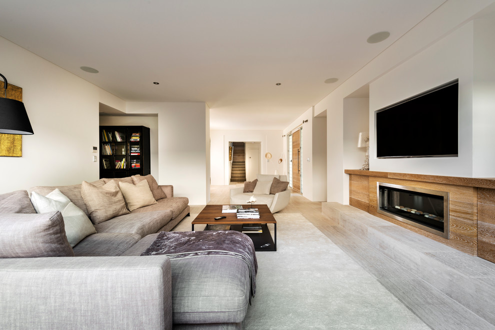 Design ideas for a contemporary living room in Perth with white walls.