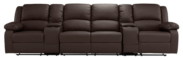 Clic 4 Seater Recliner Sofa Theater Seating With Cup Holders Dark Brown