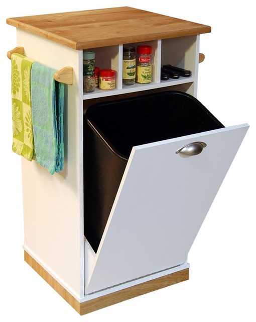 Venture Horizon Butcher Block Bin With Pantry, White Contemporary