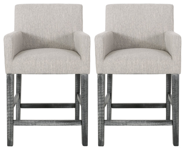 Chaparral Contemporary Fabric Upholstered Wood 26" Counter Stools, Set of 2, Light Gray/Gray