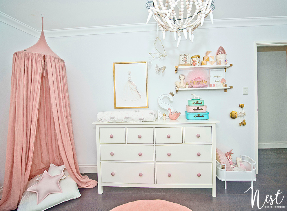 Contemporary nursery in Melbourne for girls.