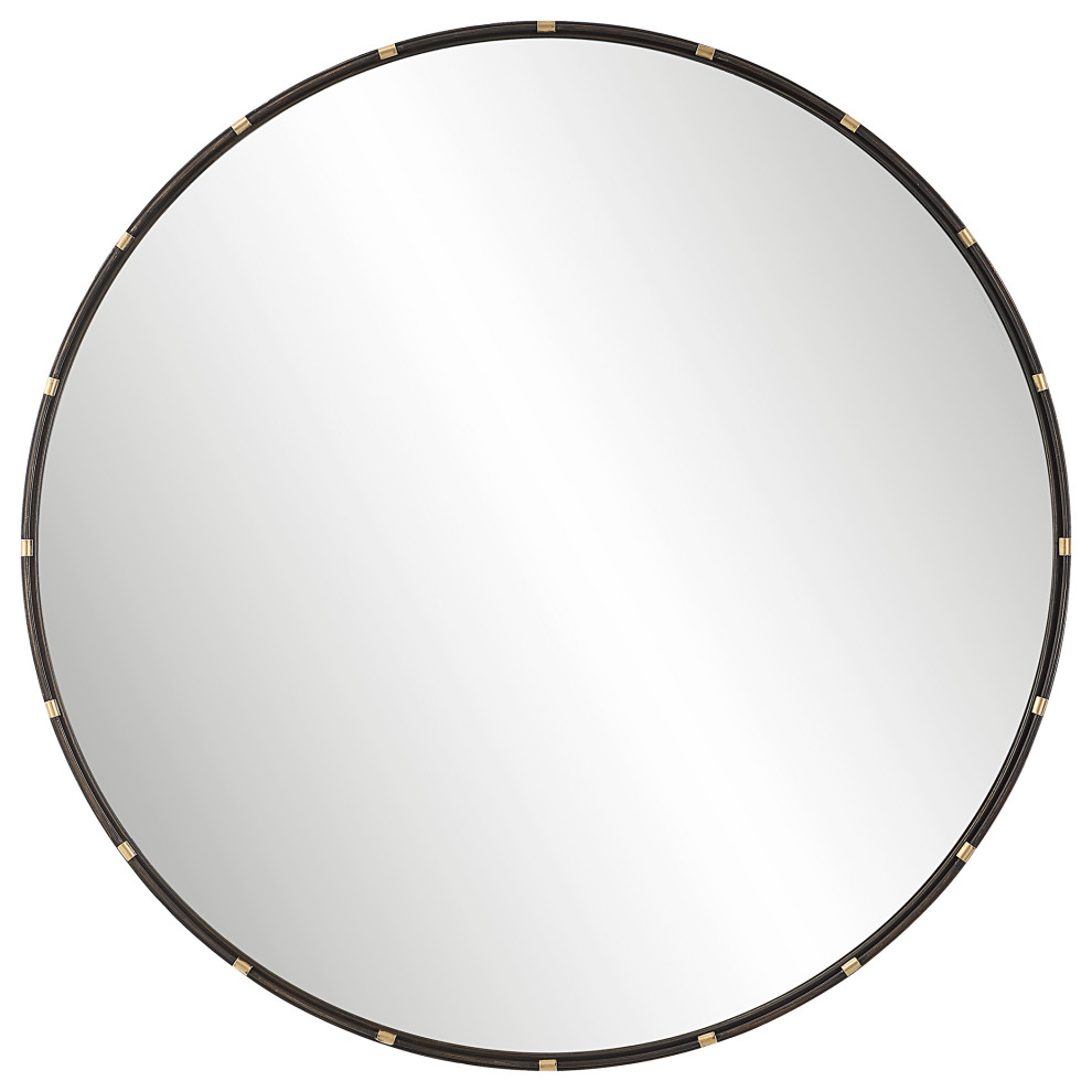 35" Industrial Bronze Round Mirror Contemporary Wall Mirrors by