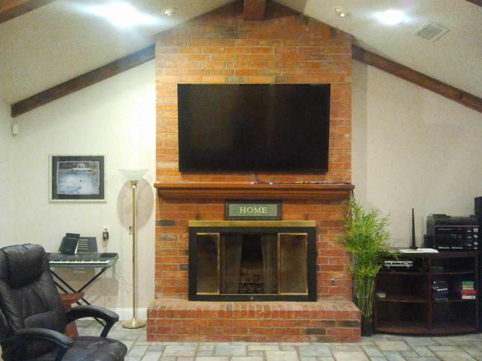 Reface a floortoceiling brick fireplace
