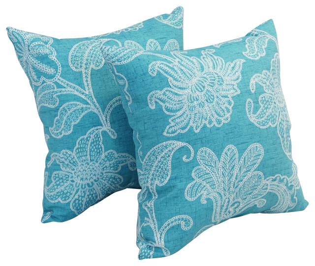 17" Square Polyester Outdoor Throw Pillows, Set of 4, Ellie Ocean