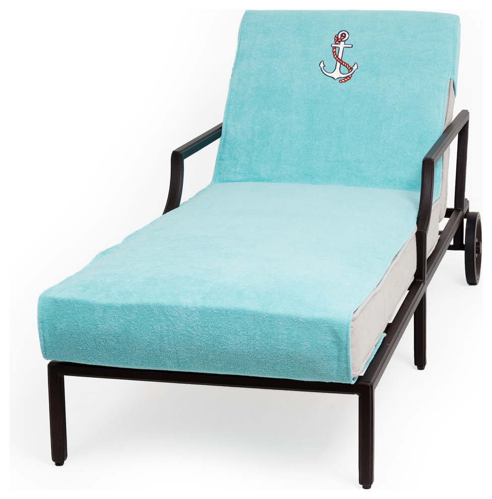 Anchor Embroidered Standard Size Chaise Lounge Cover, Aqua