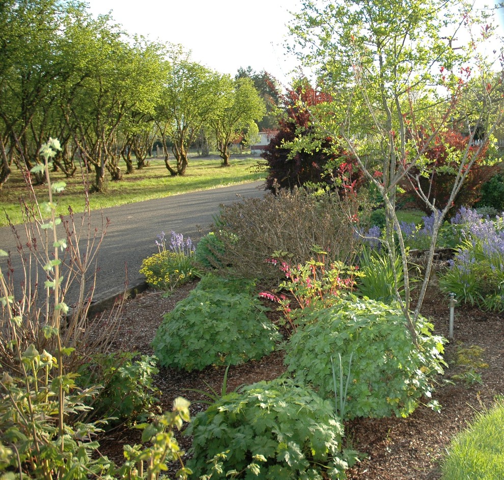 This is an example of a large country front yard full sun driveway for spring in Portland.