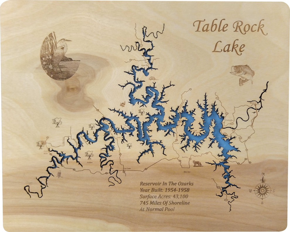 Table Rock Lake Map Table Rock Lake, Misouri-Wood Lake Map - Contemporary - Wall Accents - By  Phd's | Houzz