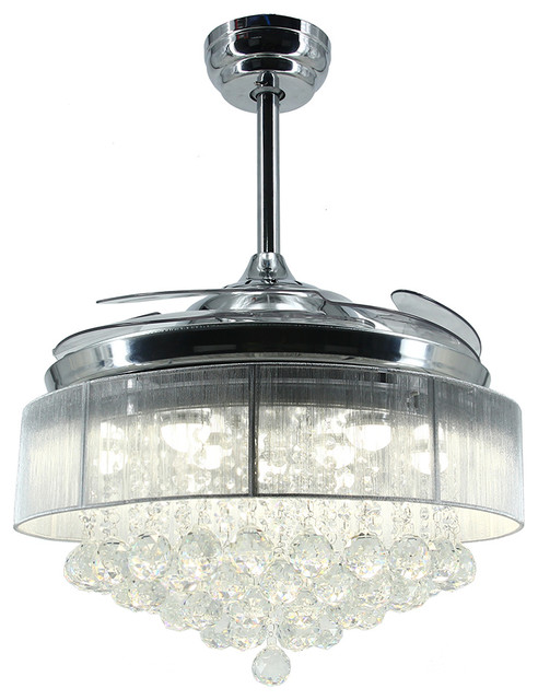 Modern Chrome Crystal Led Ceiling Fan With Foldable Blades Modern Chrome Crystal Led Ceiling Fan With Foldable Blades
