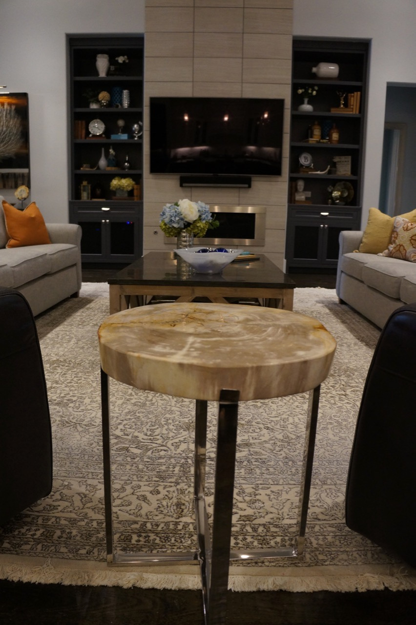 Living area, petrified wood side table