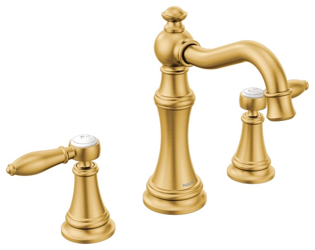 Moen Weymouth Brushed Gold Two Handle Bathroom Faucet Traditional Sink Faucets By Bath1 Houzz - Sink Faucet Bathroom Gold