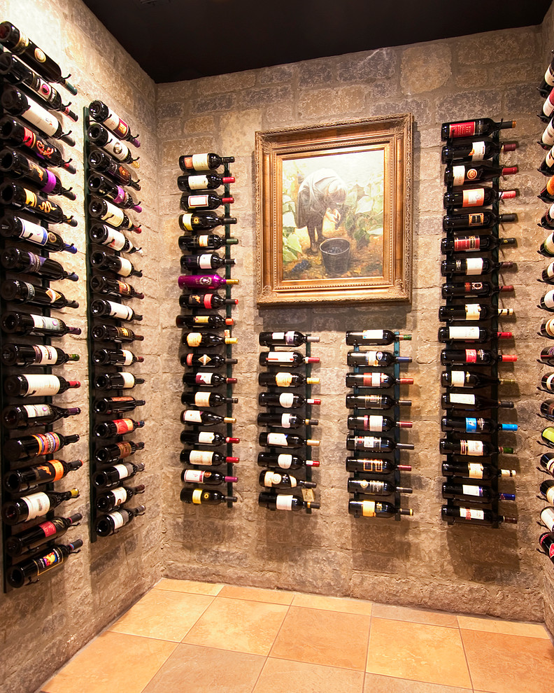 Inspiration for a traditional wine cellar in Nashville with display racks.