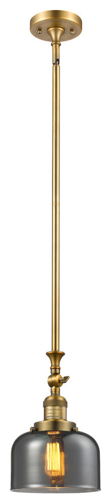 1-Light Large Bell 8" Pendant, Brushed Brass, Glass: Plated Smoked