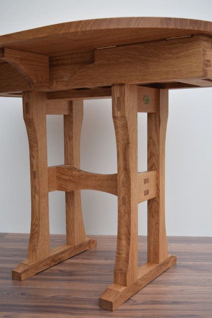 Solid Oak Extending Table with Drawers amerikansk-craftsman-matplats