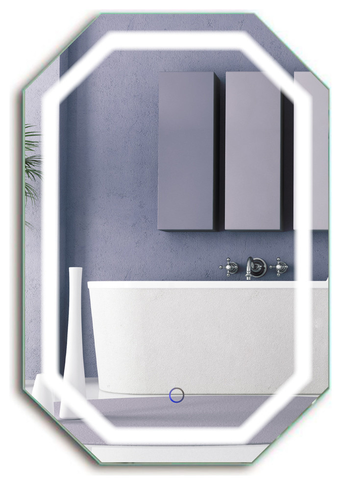 LED Lighted Octagon Wall Mount Bathroom Mirror With Defogger Modern
