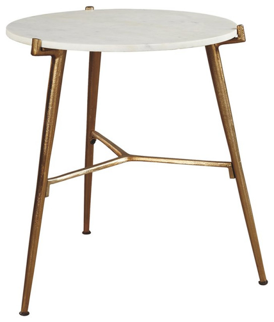 Ashley Chadton Marble Top Accent Table in White and Gold