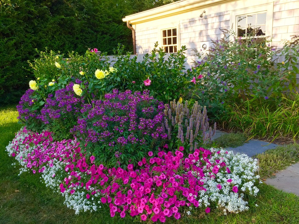 Expansive traditional backyard full sun garden in Boston for summer.