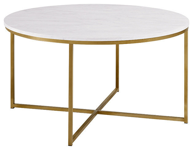 36 Round Coffee Table With Metal X Gold Base Contemporary 36 Round Coffee Table With Metal X Gold Base Contemporary Tables By Walker Edison