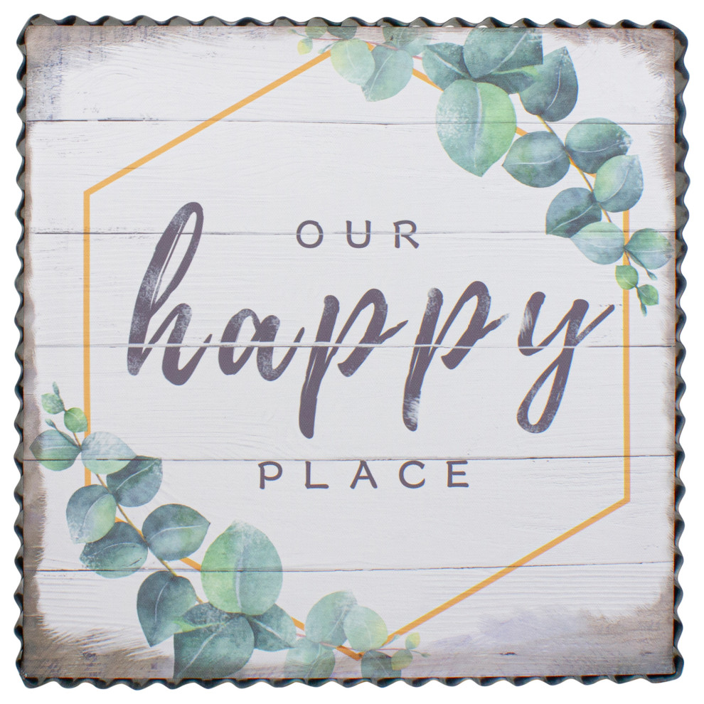Metal Framed "Our Happy Place" Decorative Canvas Wall Art 12