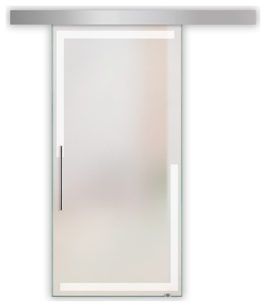 Sliding Barn Glass Door with Full Private Design, 48"x81", Recessed Grip