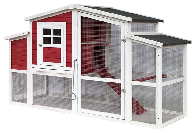 Multi Level Barn Style Fir Wood Chicken Coophutch 2 Nesting Areas Red 78