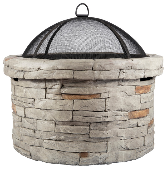 20'' H x 27'' W Polyresin Wood Burning Outdoor Fire Pit Rustic Fire Pits by MODLand Inc