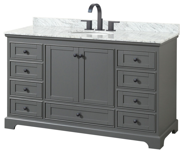 Deborah 60" Single Vanity, Dark Gray, Top, Oval Sink, Matte Black Trim ...