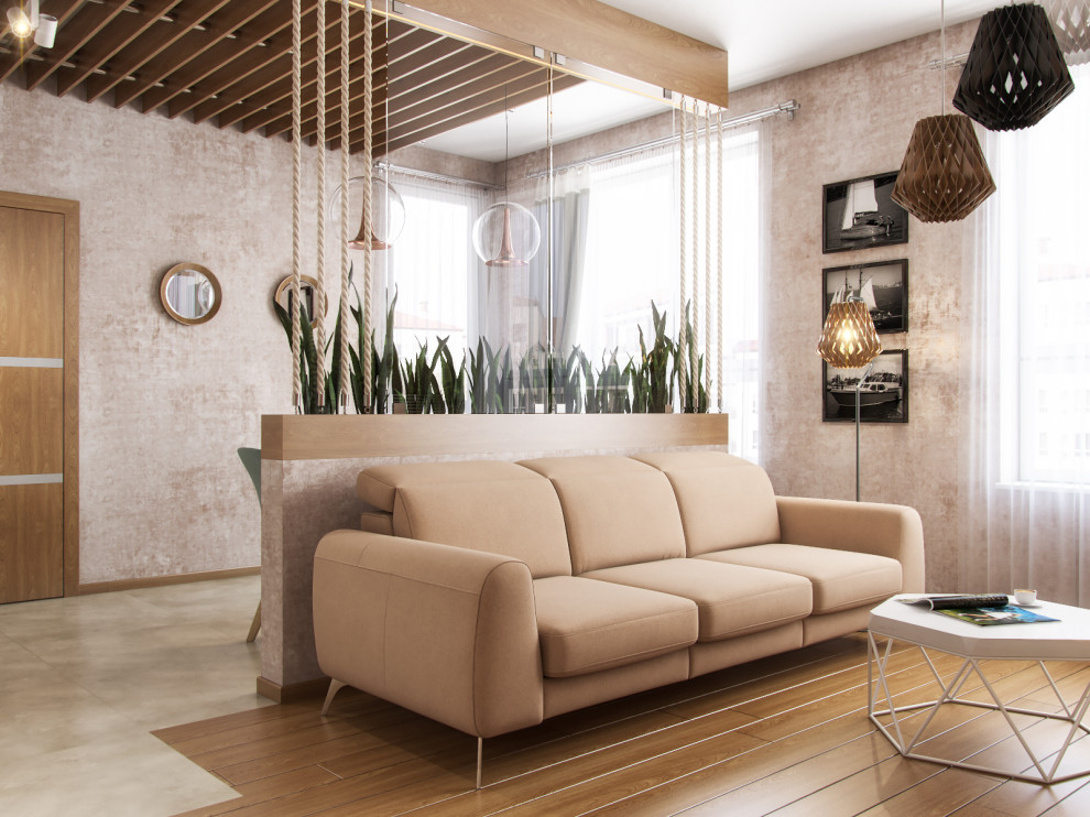 Гостиная в трехкомнатной квартире в Сочи