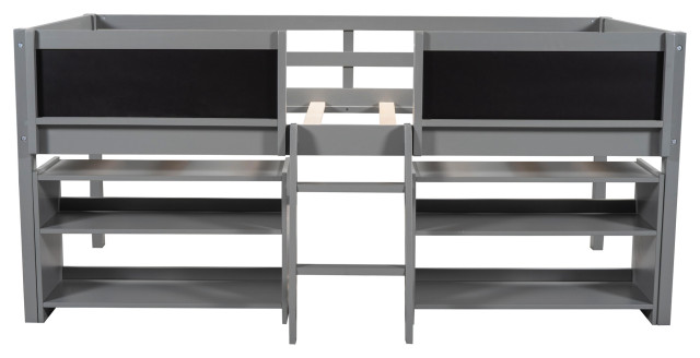 Gewnee Twin Size Low Loft Bed with Two Movable Shelves and Ladder in ...