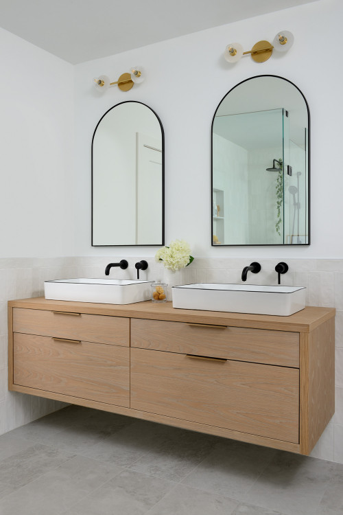 Wood Cabinetry Marvel: Bathroom Vanity Sink Ideas with Vessel Sinks