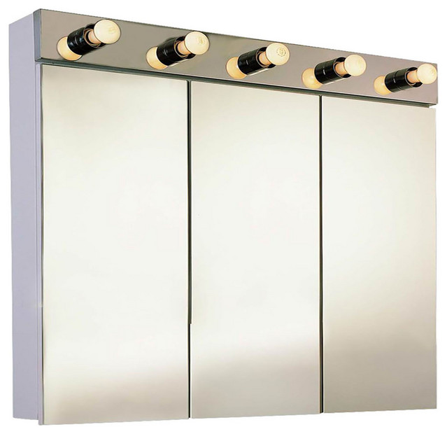 Tri-View With Light Surface Mounted Medicine Cabinet, 36"x34", Polished Edge