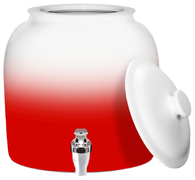 Brio Porcelain Water Dispenser Crock with Faucet, Gradient Red
