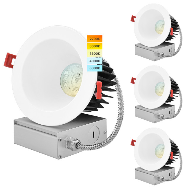Luxrite 4" LED Recessed Light JBox 18W 5 Color Selectable 4 Pack