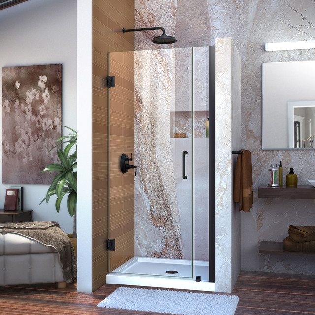 Unidoor 31 32 X72 Frameless Hinged Shower Door Contemporary Unidoor 31 Frameless Hinged Shower Door Clear Glass Satin Black