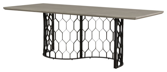 Unique Dining Table, Geometric Honeycomb Metal Base & Concrete Top, Black/Grey