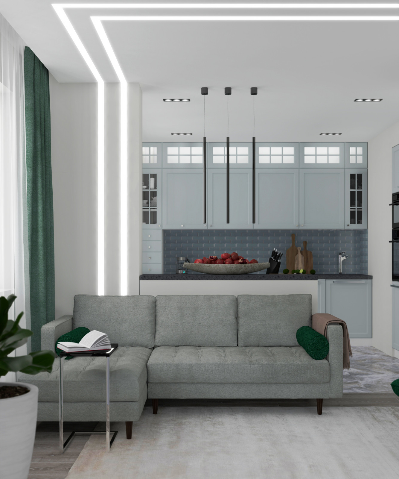 Светлая объединенная гостиная