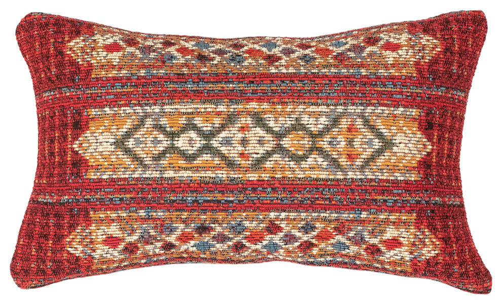 Marina Tribal Stripe Indoor/Outdoor Pillow, Red, 12"x18" Pillow