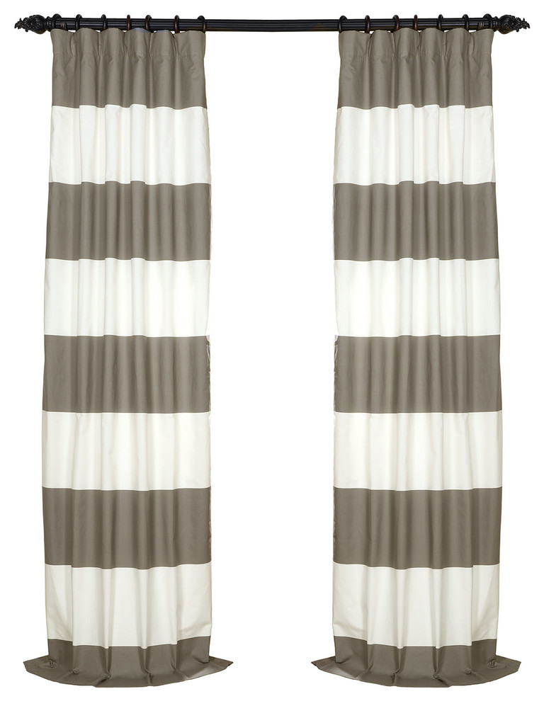 Slate Gray & OffWhite Horizontal Stripe Cotton Curtain Contemporary