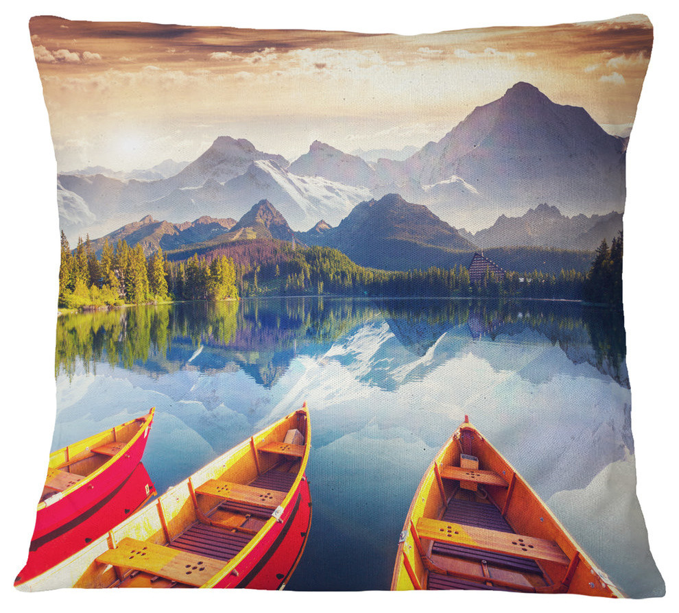 Boats Heading To Lake Landscape Throw Pillow Contemporary Decorative Pillows By Design Art Usa
