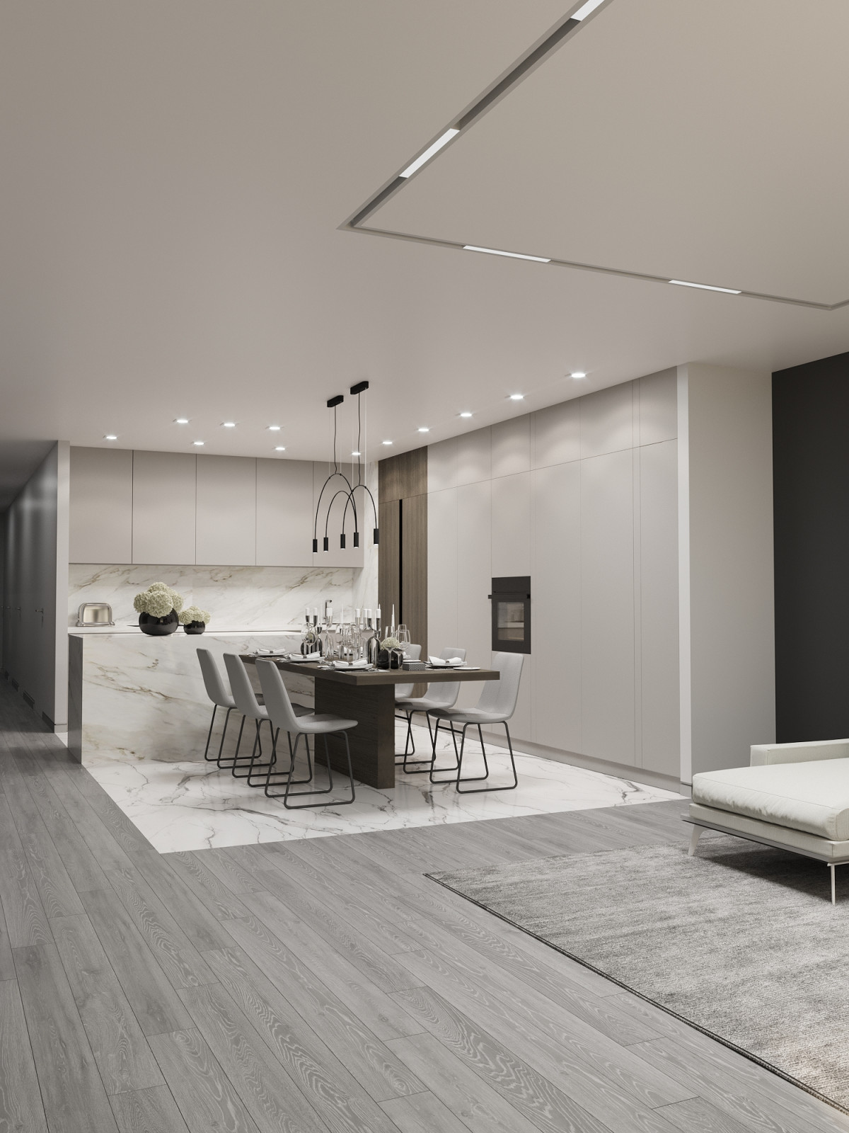 Современная  квартира в серо-белый тонах