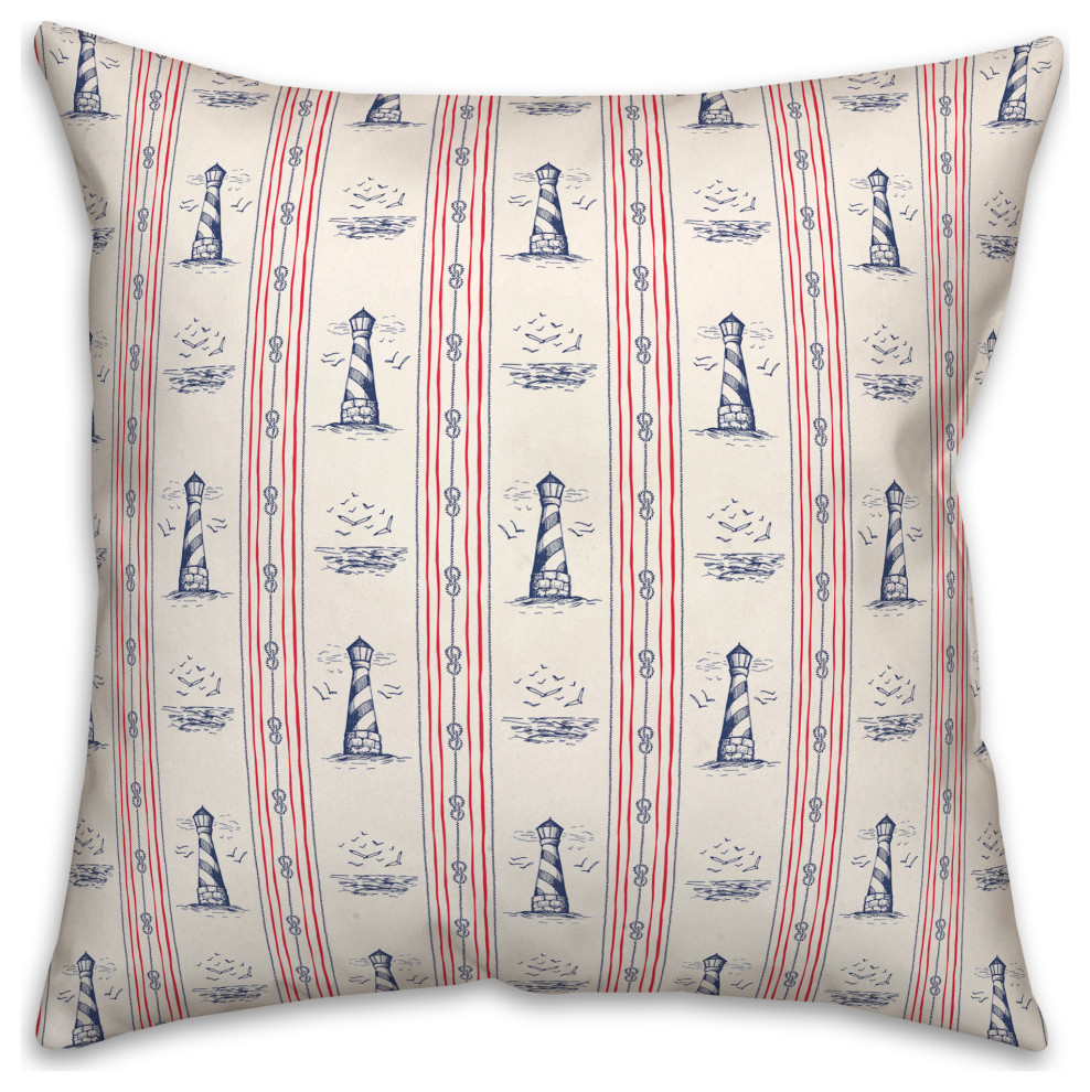 Nautical Lighthouses 16 x 16 Spun Poly Pillow, 16 x 16 Beach Style