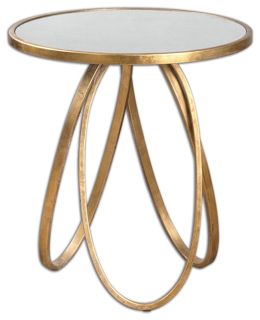Montrez Gold Leaf Round Accent Table With Antiqued Mirror Top Montrez Gold Leaf Round Accent Table With Antiqued Mirror Top