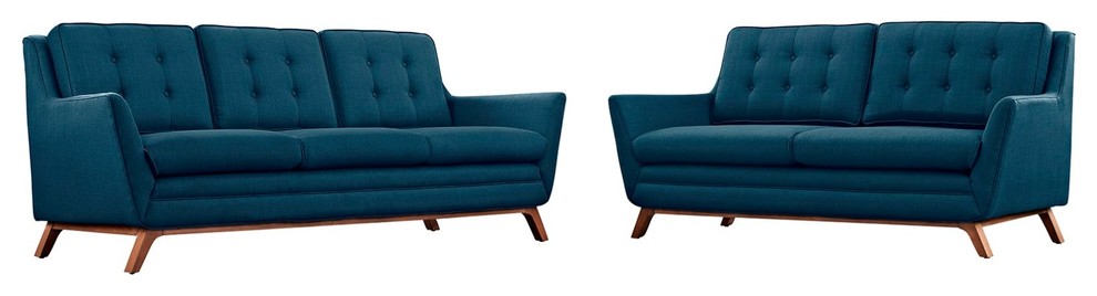 Modern Contemporary Urban Living Sofa 2-Piece Set, Navy Blue, Fabric
