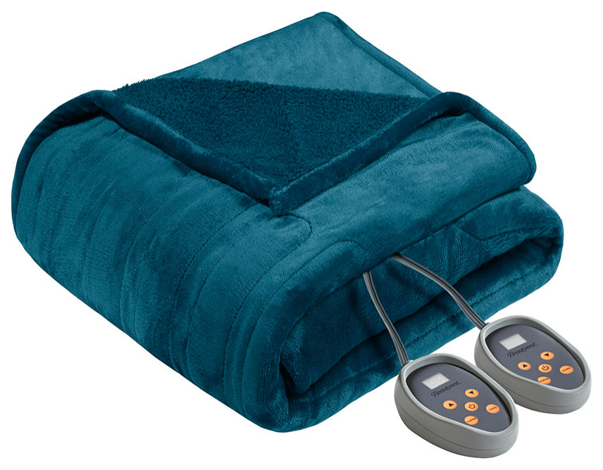 Beautyrest Heated Microlight to Berber Blanket, Teal Contemporary
