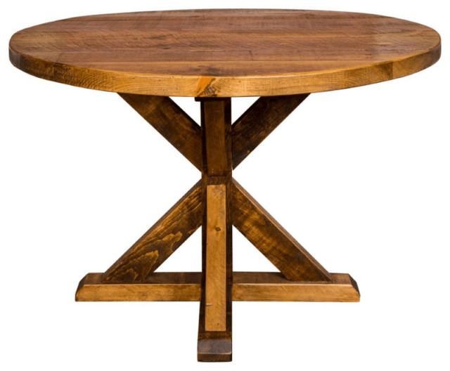 42" Brown Rounded Solid Wood Trestle Base Dining Table - Transitional ...