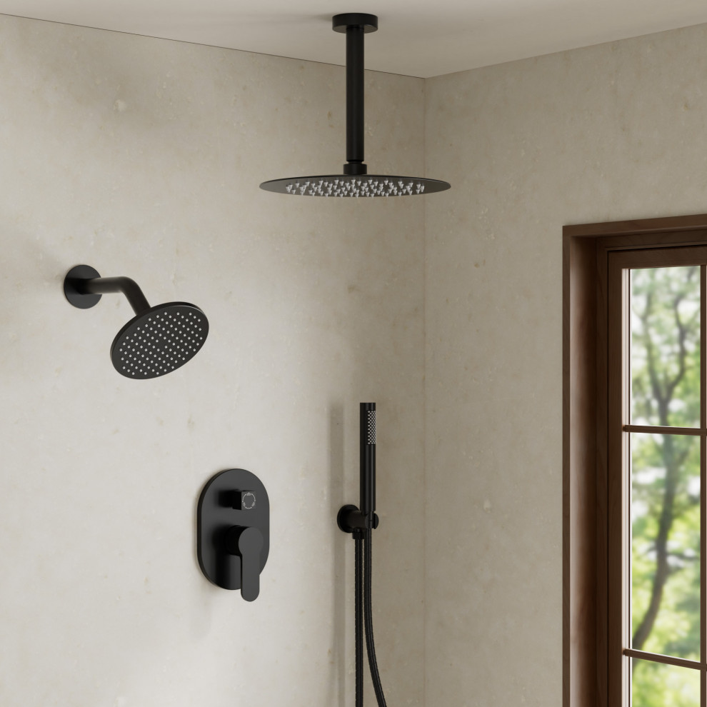Esempio di una stanza da bagno padronale minimalista di medie dimensioni con doccia doppia